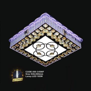 CODE: 859-3/500F: Đèn áp trần vuông LED - KT: L500mm x W500mm - Đèn LED 185W đổi 3 màu