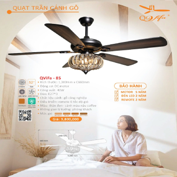 QViFa - 85: Quạt trần đèn 5 cánh gỗ