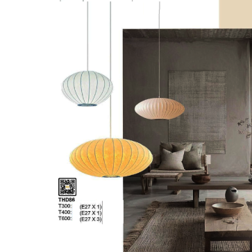 THD86: Đèn thả vải đơn - KT: Ø300mm - Bóng đèn E27 x 1 bóng