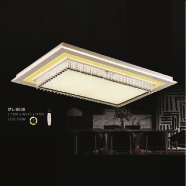 E - ML - 8608: Đèn áp trần LED Mica - KT: L1100mm x W720mm x H120mm - Đèn LED 100W ánh sáng đổi 3 màu - Remote