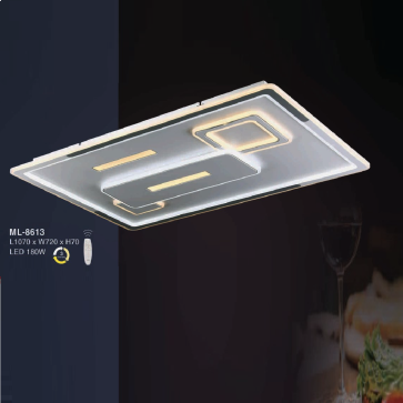 E - ML - 8613: Đèn áp trần LED Mica chữ nhật - KT: L1070mm x W720mm x H70mm - Đèn LED 180W đổi 3 màu - Remote