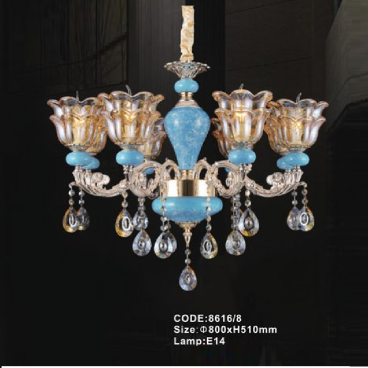 CODE: 8616/8: Đèn chùm 8 tay chao thủy tinh - KT: Ø800mm x H510mm - Bóng đèn E14 x 8 bóng