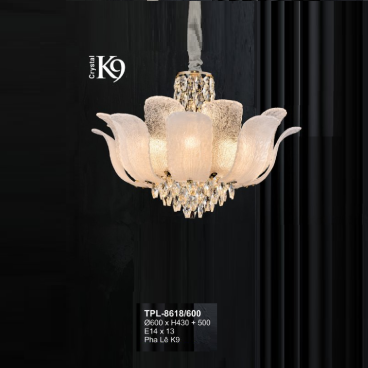 A - TPL - 8618/600: Đèn thả Phale K9 - KT: Ø600mm x H430mm + 500mm - Bóng đèn E14 x 13 bóng