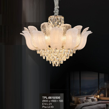 A - TPL - 8618/800: Đèn thả Phale K9 - KT: Ø800mm x H500mm + 500mm - Bóng đèn E14 x 21 bóng