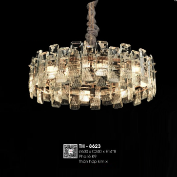 TH - 8623: Đèn thả Phale K9 - KT: Ø600mm x H240mm - Bóng đèn E14 x 8