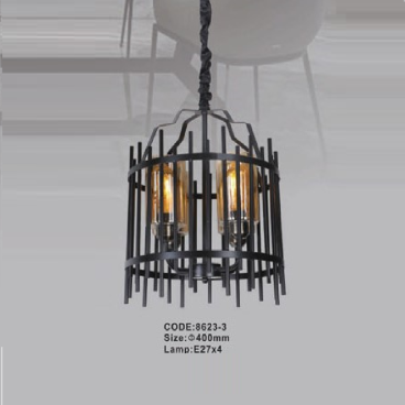 CODE: 8623-3: Đèn thả  lồng chim - KT: Ø400mm - Bóng đèn E27 x 4 bóng