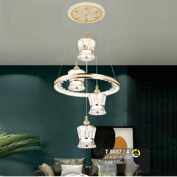 T 8657/4: Đèn thả LED 4 bóng - KT: Ø430mm x H1200mm - Đèn LED 135W đổi 3 màu