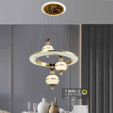 T 8659/4: Đèn thả LED 4 bóng - KT: Ø480mm x H1200mm - Đèn LED 135W đổi 3 màu