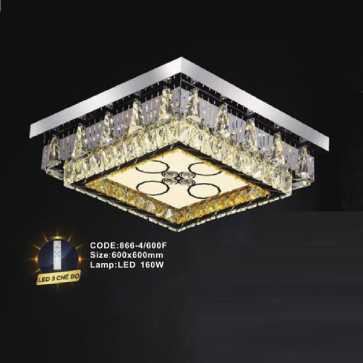 CODE: 866-4/600F: Đèn áp trần vuông LED - KT: L600mm x W600mm - Đèn LED 160W, ánh sáng đổi 3 màu