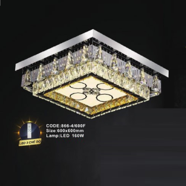 CODE: 866-4/600F: Đèn áp trần vuông LED - KT: L600mm x W600mm - Đèn LED 160W, ánh sáng đổi 3 màu