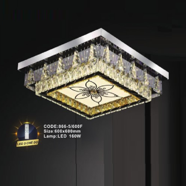 CODE: 866-5/600F: Đèn áp trần vuông LED - KT: L600mm x W600mm - Đèn LED 160W, ánh sáng đổi 3 màu