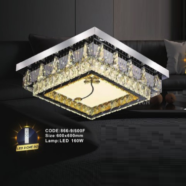 CODE: 866-9/600F: Đèn áp trần vuông LED - KT: L600mm x W600mm - Đèn LED 160W, ánh sáng đổi 3 màu