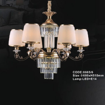 CODE: 8665/6: Đèn chùm 6 tay - KT: Ø680mm x H510mm - Bóng đèn E14 x 6 bóng + Đèn LED
