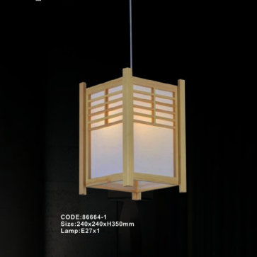 CODE: 86664-1: Đèn thả gổ đơn - KT: L240mm x W240mm x H350mm - Bóng đèn E27x 1 bóng