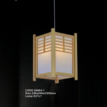CODE: 86664-1: Đèn thả gổ đơn - KT: L240mm x W240mm x H350mm - Bóng đèn E27x 1 bóng
