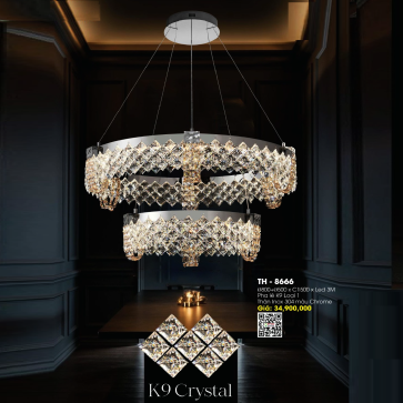 TH - 8666: Đèn thả 2 tầng  LED Phale K9 - KT: Ø( 500+800)mm x H1500mm - Đèn LED đổi 3 màu