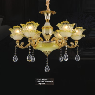 CODE: 8669/6: Đèn chùm 6 tay  - KT: Ø680mm x H650mm - Bóng đèn E14 x 6 bóng