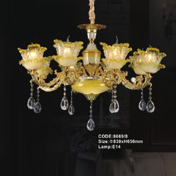 CODE: 8669/8: Đèn chùm 8 tay  - KT: Ø830mm x H650mm - Bóng đèn E14 x 8 bóng