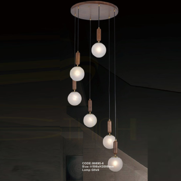 CODE: 86695-6: Đèn thả 6 bóng - KT: Ø500mm x H2000mm - Bóng đèn LED G9 x 6 bóng