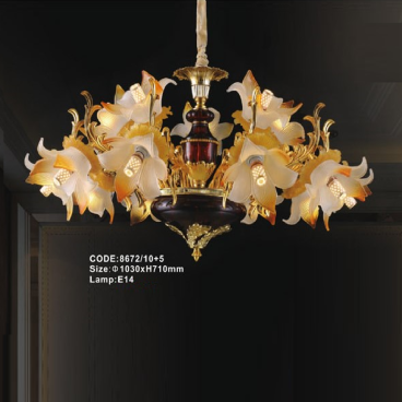 CODE: 8672/10+5: Đèn chùm 15 tay - KT: Ø1030mm x H710mm - Bóng đèn E14 x 15 bóng