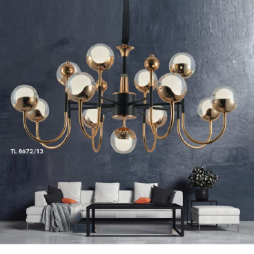 HF - TL 8672/10: Đèn chùm LED 13 bóng - KT: Ø950mm x H480mm - Đèn LED 96W đổi 3 màu