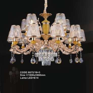 CODE: 8675/10+5: Đèn chùm 15 tay - KT: Ø1000mm x H660mm - Bóng đèn E14 x 15 bóng + Đèn LED