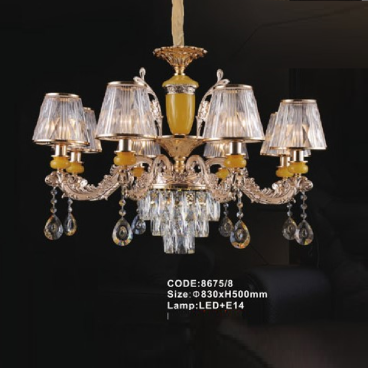 CODE: 8675/8: Đèn chùm 8 tay - KT: Ø830mm x H500mm - Bóng đèn E14 x 8 bóng + Đèn LED
