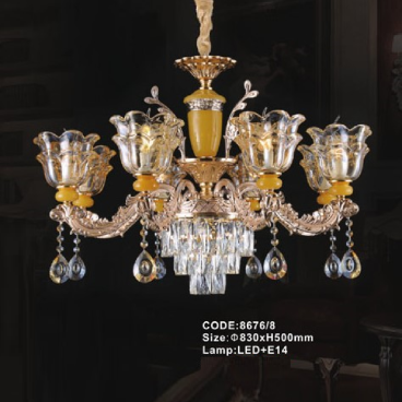 CODE: 8676/8: Đèn chùm 8 tay - KT: Ø830mm x H500mm - Bóng đèn E14 x 8 bóng + Đèn LED