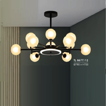 HF - TL 8677/12: Đèn chùm LED 12 bóng - KT: 760mm x H700mm - Đèn LED 60W +3W  ánh sáng đổi 3 màu
