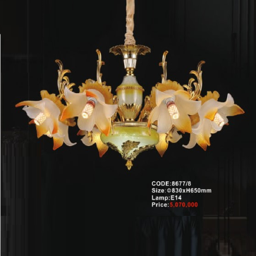 CODE: 8677/8: Đèn chùm 8 tay - KT: Ø830mm x H650mm - Bóng đèn E14 x 8 bóng