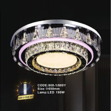 CODE: 868-1/600Y: Đèn áp trần LED - KT: Ø600mm - Đèn LED 190W, ánh sáng đổi 3 màu