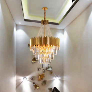 TH - 868 - 21: Đèn thả Phale Thân Inox xi vàng - KT:Ø900mm x H1700mm - Đèn chân E14 x 34 bóng