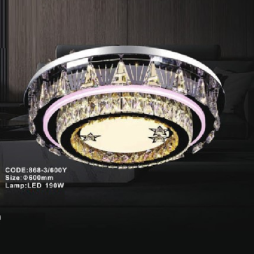 CODE: 868-3/600Y: Đèn áp trần LED - KT: Ø600mm - Đèn LED 190W, ánh sáng đổi 3 màu