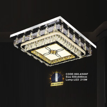 CODE: 868 - 4/600F: Đèn áp trần vuông LED - KT: L600mm x W600mm - Đèn LED 215W, ánh sáng đổi 3 màu