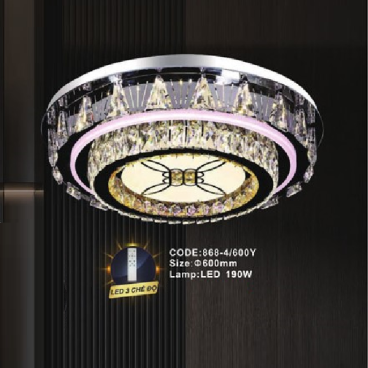 CODE: 868-4/600Y: Đèn áp trần LED - KT: Ø600mm - Đèn LED 190W, ánh sáng đổi 3 màu