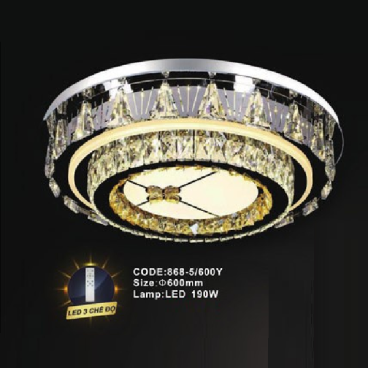 CODE: 868-5/600Y: Đèn áp trần LED - KT: Ø600mm - Đèn LED 190W, ánh sáng đổi 3 màu