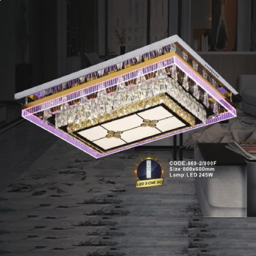 CODE: 869-2/800F: Đèn áp trần chữ nhật LED đổi màu - KT: L800mm x W600mm - Đèn LED 245W đổi màu
