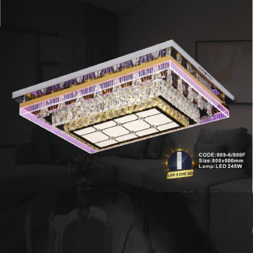 CODE: 869-6/800F: Đèn áp trần chữ nhật LED - KT: L800mm x W600mm - Đèn LED 245W đổi màu