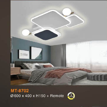 MT - 8702: Đèn áp trần LED - KT: L600mm x W400mm x H150mm - Đèn LED đổi 3 màu