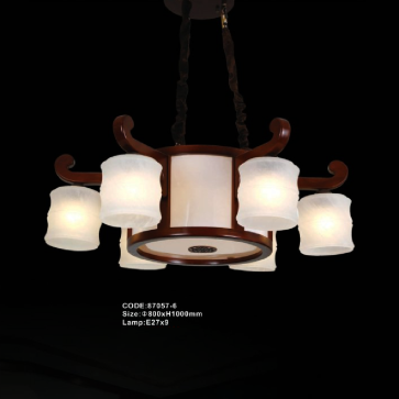 CODE: 87057-6: Đèn chùm 6 tay, chao thủy tinh - KT: Ø800mm x H1000m - Bóng đèn E27 x 9 bóng