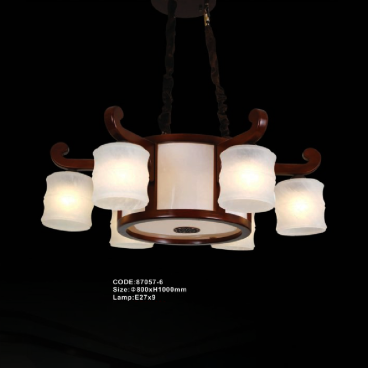 CODE: 87057-6: Đèn chùm 6 tay, chao thủy tinh - KT: Ø800mm x H1000m - Bóng đèn E27 x 9 bóng