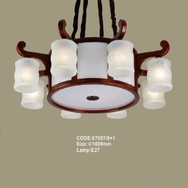 CODE: 87057-8+1: Đèn chùm 8 tay, chao thủy tinh - KT: Ø1000mm  - Bóng đèn E27 x 11 bóng