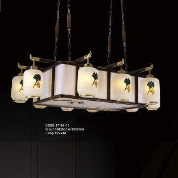 CODE: 87102-10: Đèn thả Gỗ - KT: L1000mm x W800mm x H1000mm - Bóng đèn E27 x 18 bóng