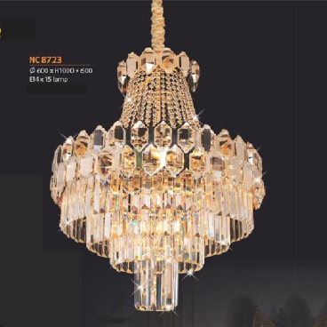NC 8723: Đèn chùm phale - KT: Ø600mm  x H1000 + 600mm - Bóng đèn E14 x 15 bóng