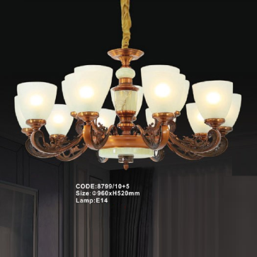 CODE: 8799/10 + 5: Đèn chùm 15 tay chao thủy tinh - KT: Ø960mm x H520mm - Bóng đèn E14 x 10 bóng
