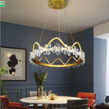 AU - TL - 8804/600: Đèn thả vòng LED, thân xi vàng -  KT: Ø600mm x H1200mm - Đèn LED đổi 3 màu