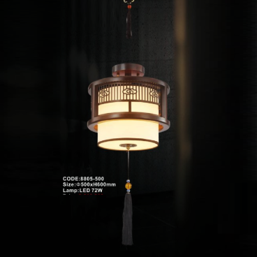 CODE: 8805-500: Đèn thả gỗ đơn - KT: Ø500mm x H600mm - Đèn LED 72W