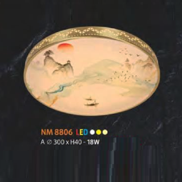 NM 8806A: Đèn ốp trần LED - KT: Ø300mm x H40mm - Đèn LED 18W đổi 3 màu