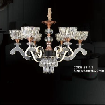 CODE: 8811/6: Đèn chùm LED 6 tay, chao đèn thủy tinh/Phale - KT: Ø680mm  x H420mm - Đèn LED