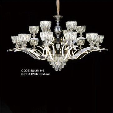 CODE: 8812/12+6 :  Đèn chùm LED 18 tay, chao thủy tinh/Phale - KT: Ø1200mm x H650mm - Đèn LED